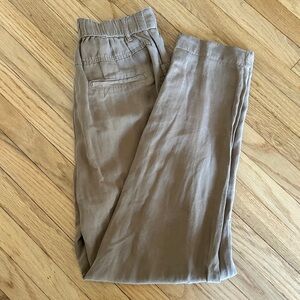 Zara High Waisted Linen Trousers in tan/dark khaki